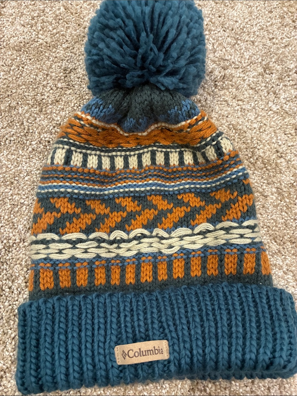 Columbia  Teal & Orange Pom Beanie